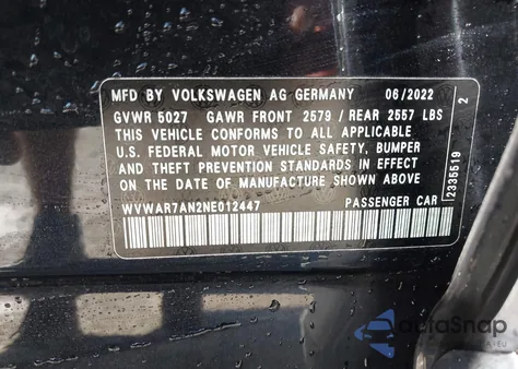 2022 Volkswagen Arteon 2.0T Sel R-Line z USA, uszkodzony, nr VIN WVWAR7AN2NE012447